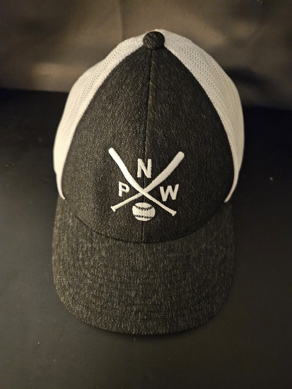 Pacific Headwear 405 Gray Flexfit Trucker Hat Crossed Bats PNW Baseball Size S-M